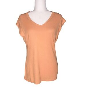Tribal Essentials Sandstorm Orange Waffle Knit V-Neck Cap Sleeve Top Women M NWT